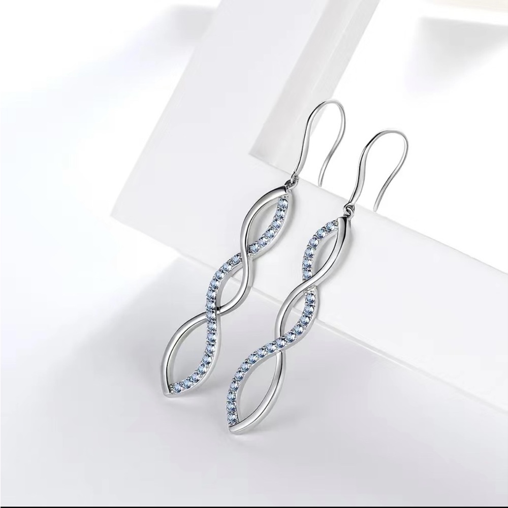 925 Sterling Silver Earrings Crystal Spiral Hook Earrings